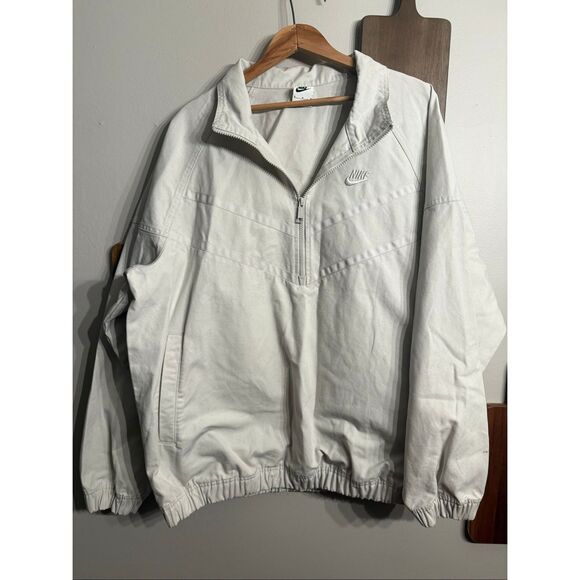 Nike Off-White Canvas Half Zip Long Sleeve Oversized Windrunner Jacket Medium - Picture 1 of 6